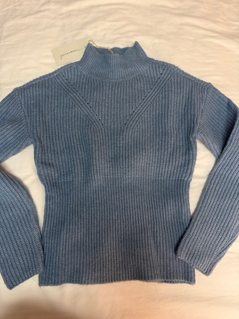 Mock Neck Ribbed Sweater - Dusty Blue